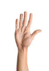 Fototapeta premium Young male hand on white background