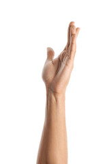 Young male hand on white background