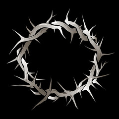 Crown of thorns graphic illustration on black background. Vector religious symbol of Christianity