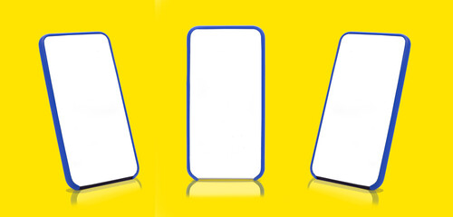 Layout of a modern frameless smartphone on a yellow background 3d illustration