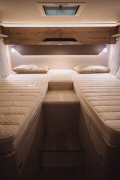 Bed inside a new luxury camper van motorhome