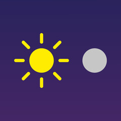 flat vector illustration, sticker icon of shining sun and moon for website or weather app	
