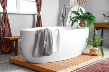 Interior of stylish bathroom with beautiful houseplants