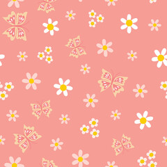 pink butterfly floral seamless vector pattern