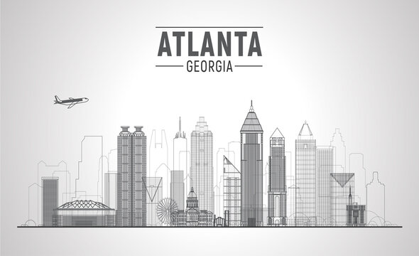 Atlanta (Georgia ) line city skyline white background. Flat vector illustration. Business travel and tourism concept with modern buildings. Image for banner or website.