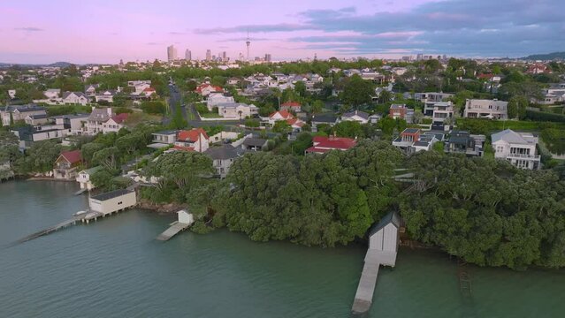 Aerial: Herne Bay suburb, Auckland, New Zealand