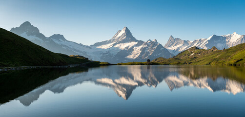 Schreckhorn and Bachalpsee on a beautiful summer morning