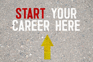 Fototapeta premium The phrase Your Journey Starts Here typed on a piece of graph paper and pinned to a cork notice board.