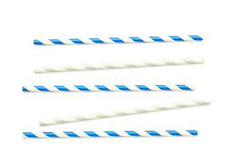Stylish straws for drinks on white background