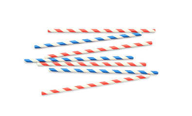 Stylish straws for drinks on white background