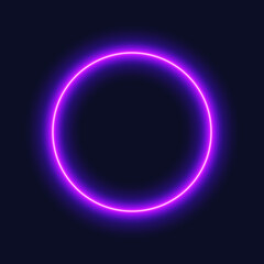 Purple neon circle, isolated frame on dark background, vector illustration.