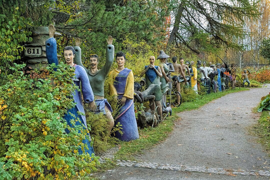 Parikkala, Finland. Sculptures by artist Veijo Ronkkonen in his sculpture park (Parikkalan patsaspuisto). The park contains about 560 concrete statues and a magnificent garden.