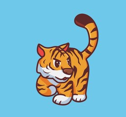 cute tiger walking. isolated cartoon animal nature illustration. Flat Style suitable for Sticker Icon Design Premium Logo vector. Mascot Character