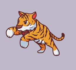 Fototapeta na wymiar cute tiger jumping hunting. isolated cartoon animal nature illustration. Flat Style suitable for Sticker Icon Design Premium Logo vector. Mascot Character