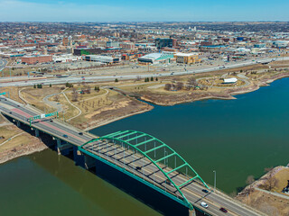 Sioux City Aerial View of Downtown Area and Missouri River