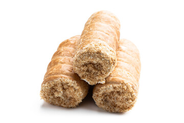 Elegant french cream horn pastries isolated on white