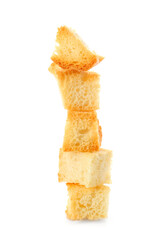 Stack of crunchy croutons isolated on white