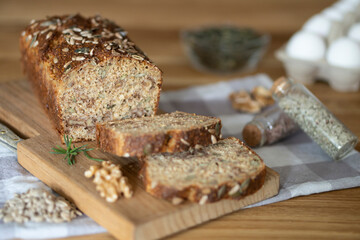 Homemade Dark Diet Autumn Bread, Pumpkin Whole Grain Bread, Home Baked, Bio Ingredients, Healthy...