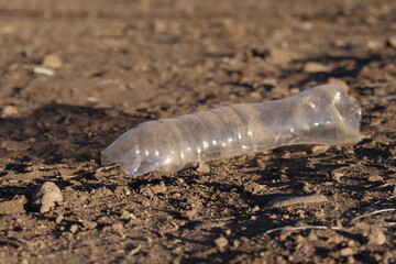 Discarded plastic water bottle, big part of waste or pollution problem.