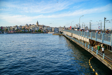 Views of the Galata Tower and the Bosphorus River in Istanbul, Turkey