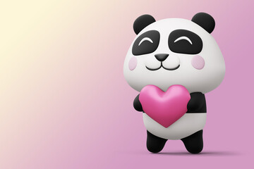 Cute panda with heart, cute animal, 3d rendering © Thanasantipan