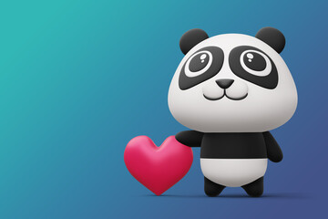 Cute panda with heart, cute animal, 3d rendering © Thanasantipan