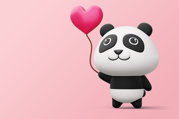 Cute panda with heart, cute animal, 3d rendering © Thanasantipan