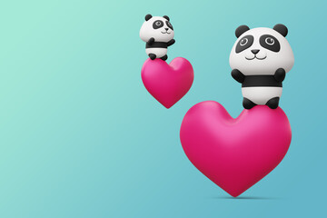 Cute panda with heart, cute animal, 3d rendering © Thanasantipan