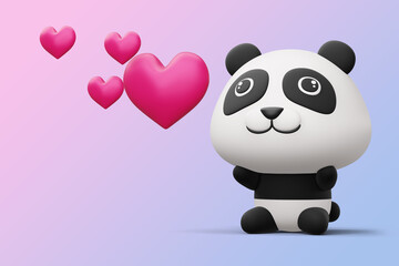 Cute panda with heart, cute animal, 3d rendering © Thanasantipan