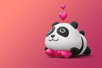 Cute panda with heart, cute animal, 3d rendering © Thanasantipan