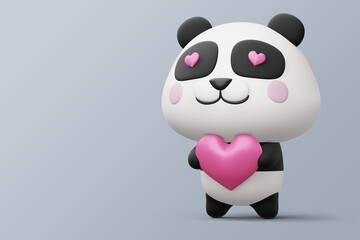 Cute panda with heart, cute animal, 3d rendering © Thanasantipan