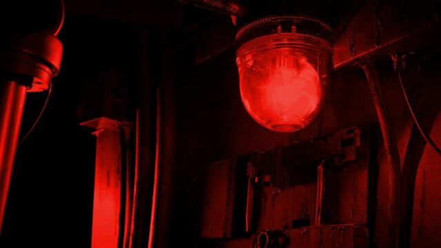 Loop Of Red Alert Light Flashing In Military Base