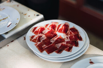 meat on a plate, jamón