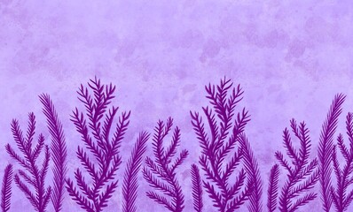 Leaves and branches.  Mural for the walls. Pattern wiith flowers. Onament for wall decoration. Photo wallpapers for the room. Violet background.
