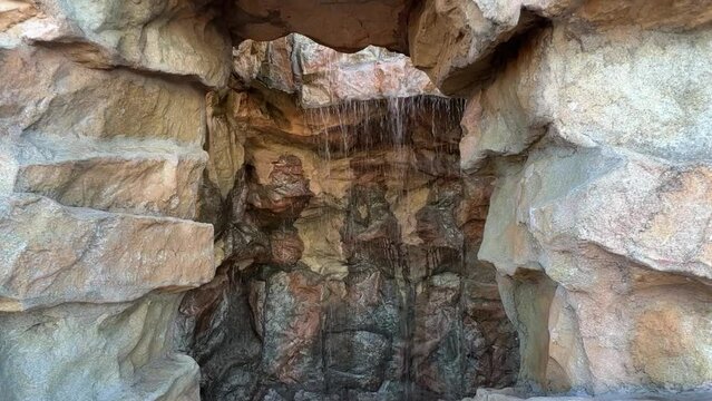 A man made waterfall on the cruise ship.