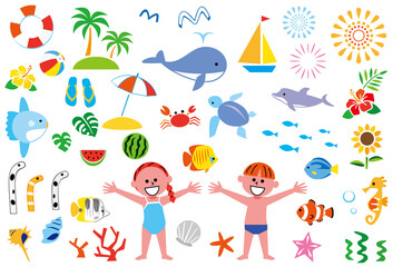 夏　海　海水浴　イラストセット