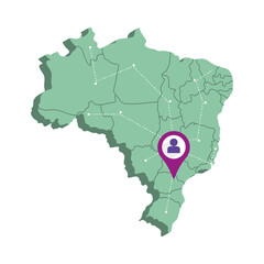 Isolated 3d render map of Brazil with a map pin Vector