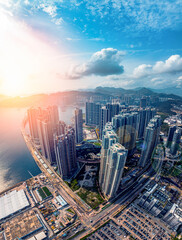 Panorama cityscape of Hong Kong city 2022 - obrazy, fototapety, plakaty