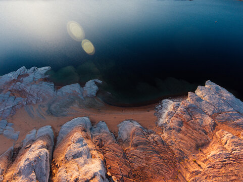 Drone shots of the desert lake and red rocks