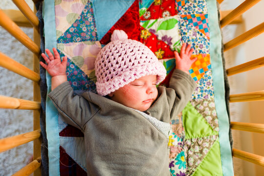 Overhead view of sleeping infant girl
