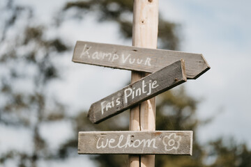 Wedding direction sign in wood