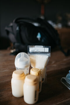 Fresh breast milk on a table