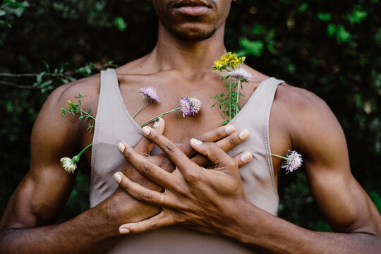 Portrait of expressive male dancer in nature 