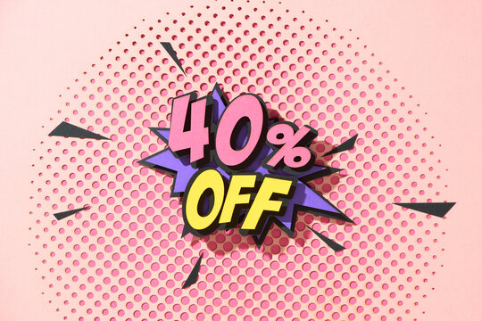 Pop art comic sale discount promotion banner. 40 percent off