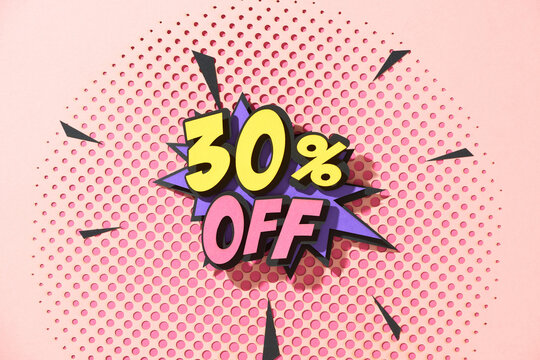30% Off three percent off sales and promotion comic paper cut style