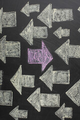 Individuality chalk arrow going a different direction on blackboard