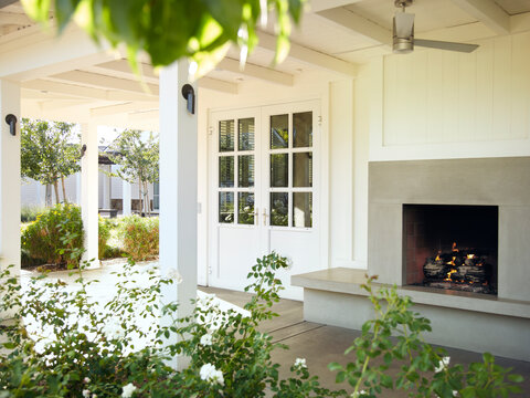 Reception outdoor fireplace at luxury resort