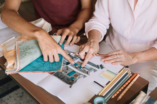 Fashion Designers Decinding On Textile Swatches 