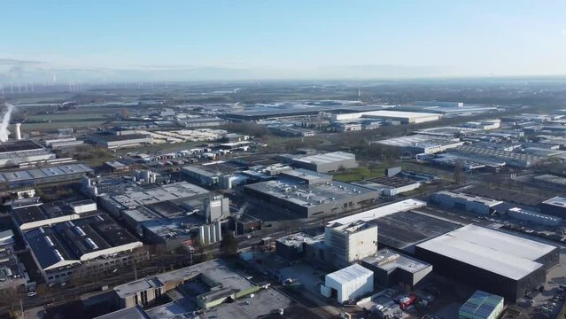 Topdown aerial view of industrial area Vosdonk Etten-Leur in Netherlands and Highway A58