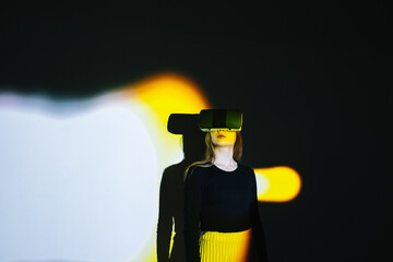 Female model using interactive device in room